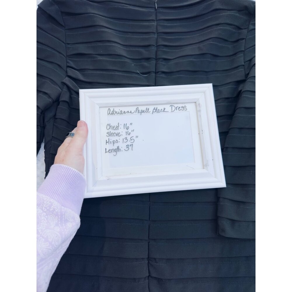 Adrianna Papell Black Pleated Bandage Sheath Dress Size 2 Knee Length V Neck - Picture 13 of 13